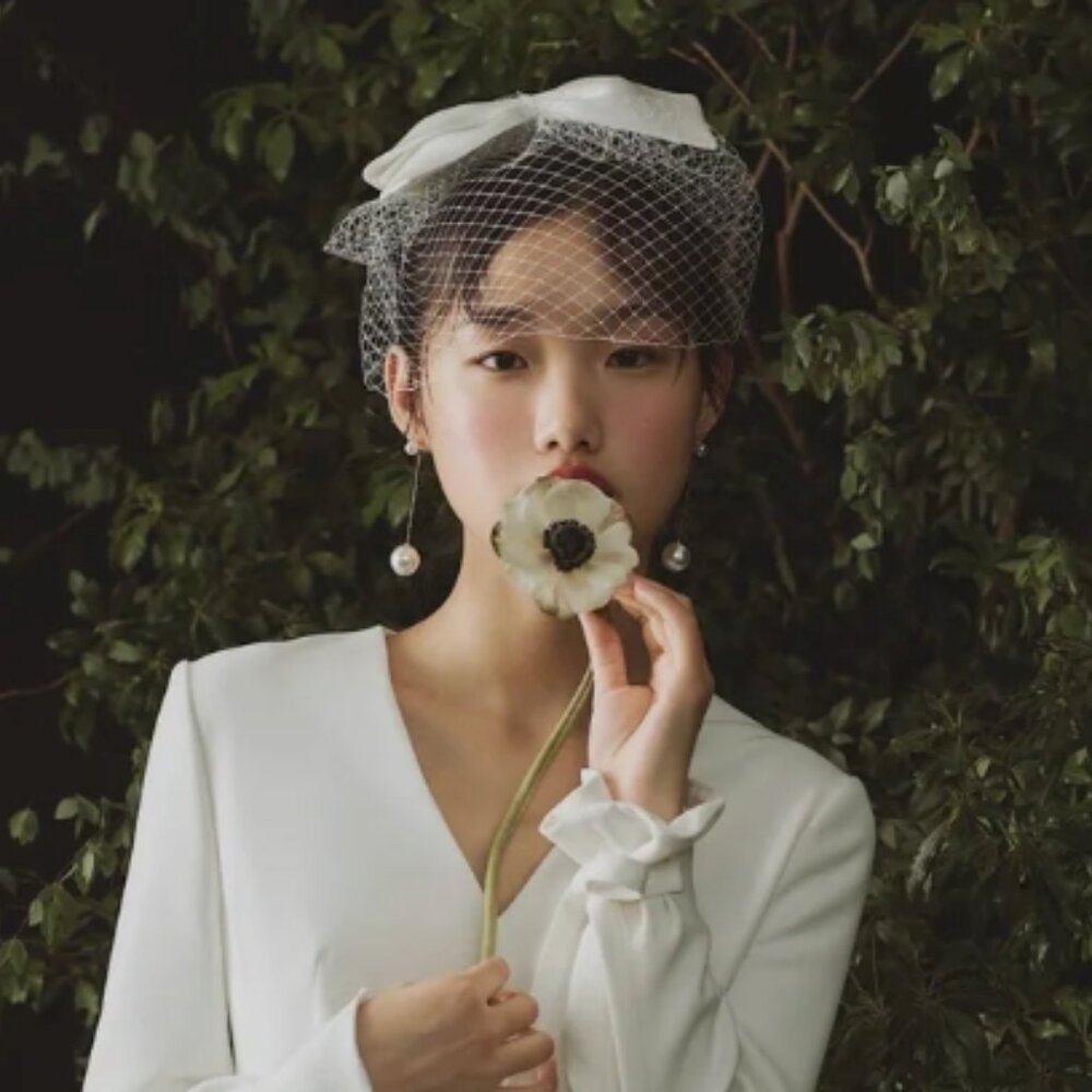 Wedding French Netting Birdcage Headband with Bowknot